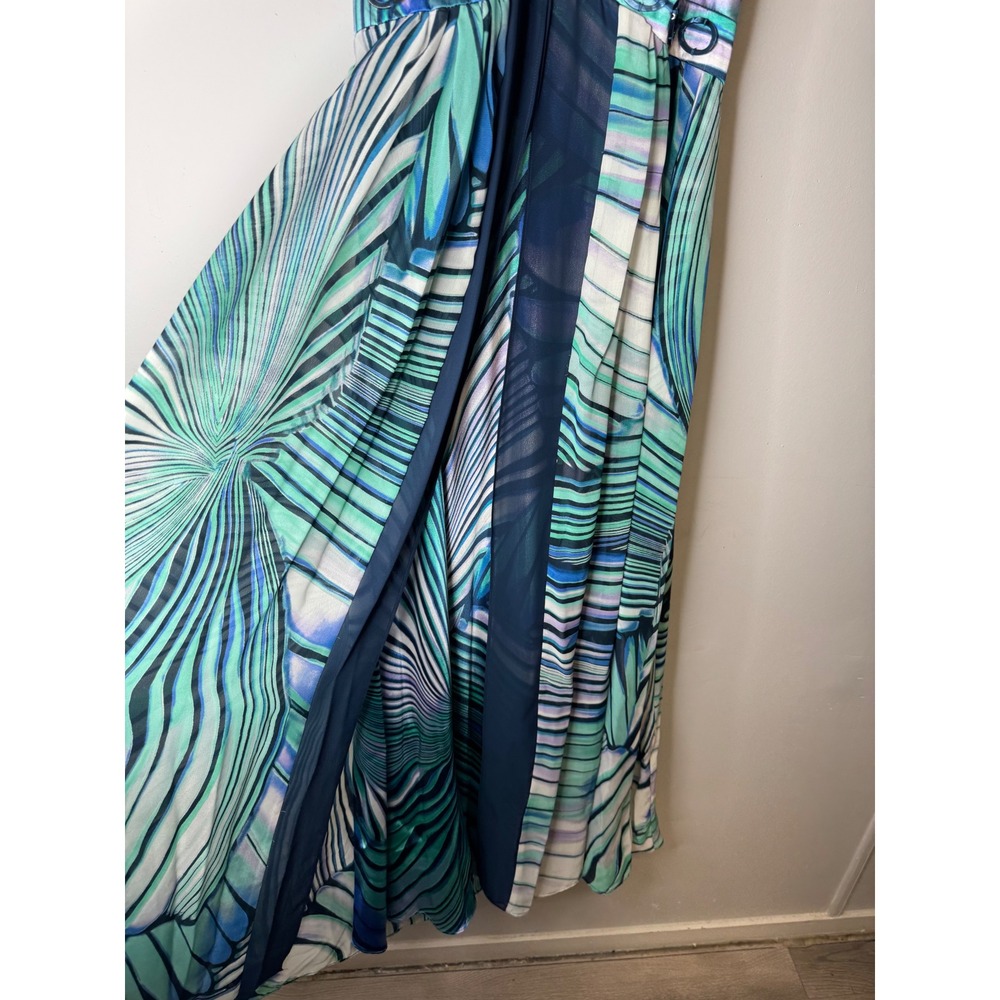 Y2K VTG Bethany Blue Teal Butterfly Print Halter Maxi Dress Ring Detail Size 10 - Picture 3 of 10